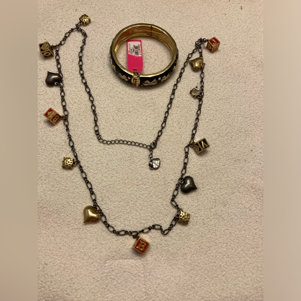Betsey Johnson Vintage School Girl Necklace Block Letters Charm and Bangle
